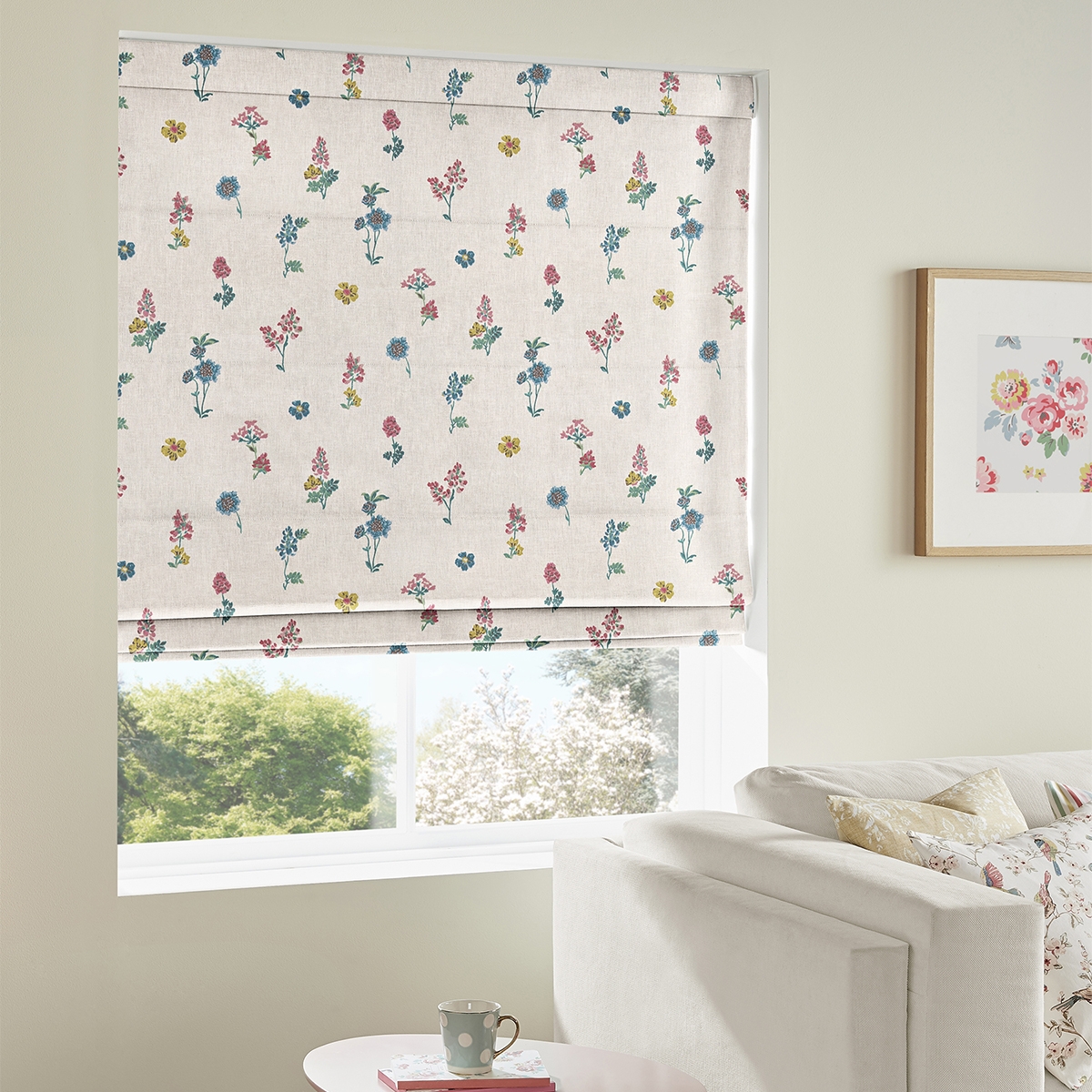 Product photograph of Cath Kidston Sprig Twilight Multi Roman Blind from Choice Furniture Superstore.